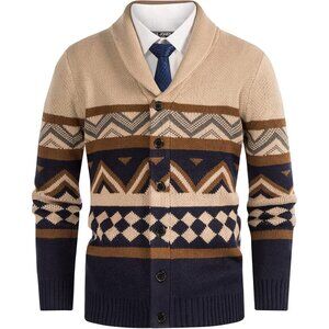 PJ PAUL JONES Men's L Shawl Collar Knitted Sweater Argyle Cardigan Jacket Work